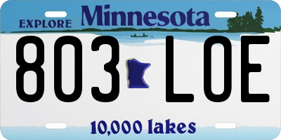 MN license plate 803LOE