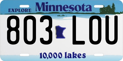 MN license plate 803LOU