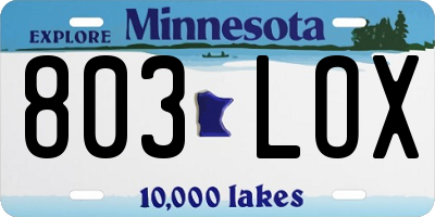 MN license plate 803LOX