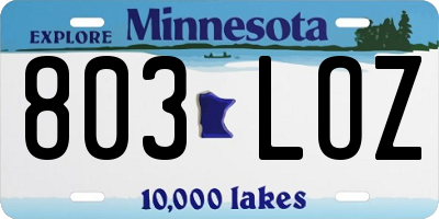 MN license plate 803LOZ