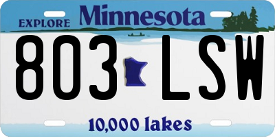 MN license plate 803LSW
