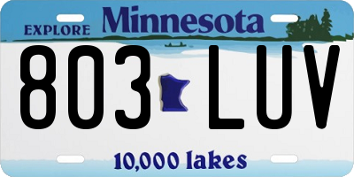 MN license plate 803LUV