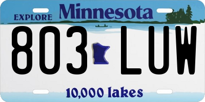 MN license plate 803LUW