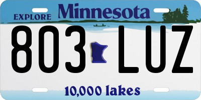 MN license plate 803LUZ
