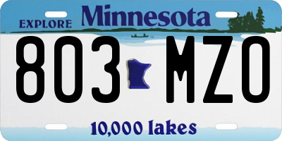 MN license plate 803MZO