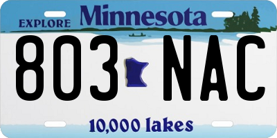 MN license plate 803NAC