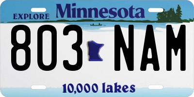 MN license plate 803NAM