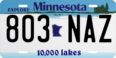 MN license plate 803NAZ