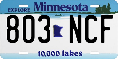MN license plate 803NCF