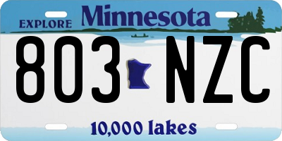 MN license plate 803NZC