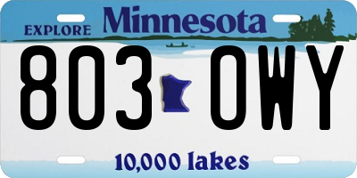 MN license plate 803OWY