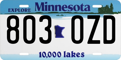 MN license plate 803OZD