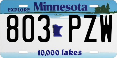 MN license plate 803PZW