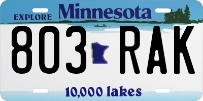 MN license plate 803RAK