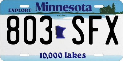 MN license plate 803SFX