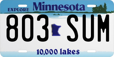 MN license plate 803SUM