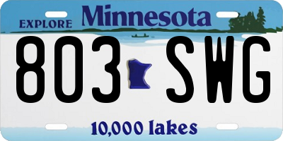 MN license plate 803SWG