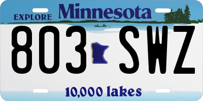 MN license plate 803SWZ