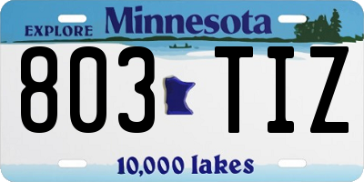 MN license plate 803TIZ