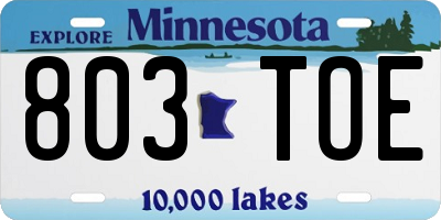 MN license plate 803TOE
