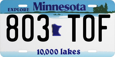 MN license plate 803TOF
