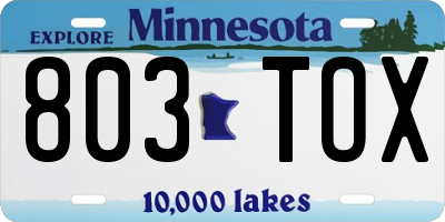 MN license plate 803TOX