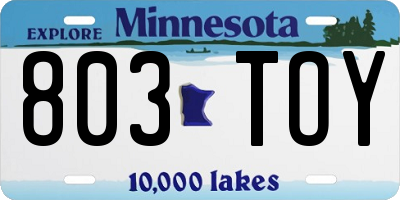MN license plate 803TOY