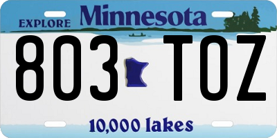 MN license plate 803TOZ