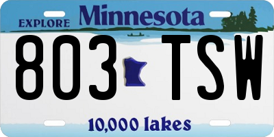 MN license plate 803TSW