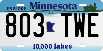 MN license plate 803TWE