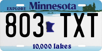 MN license plate 803TXT