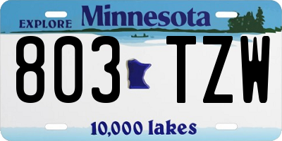 MN license plate 803TZW