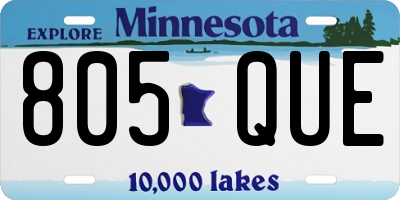 MN license plate 805QUE