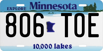 MN license plate 806TOE