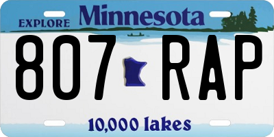MN license plate 807RAP
