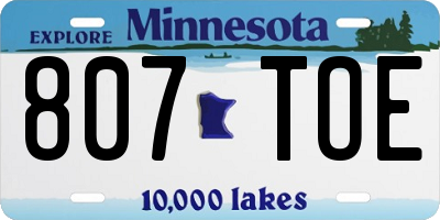 MN license plate 807TOE