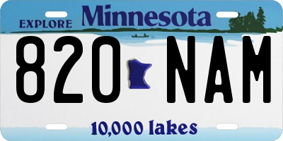 MN license plate 820NAM