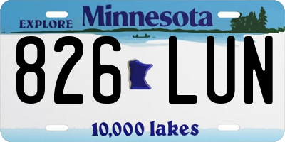 MN license plate 826LUN