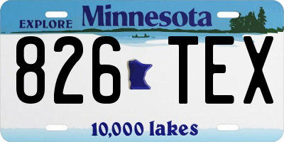 MN license plate 826TEX