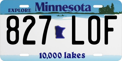MN license plate 827LOF