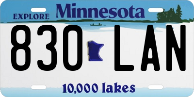 MN license plate 830LAN