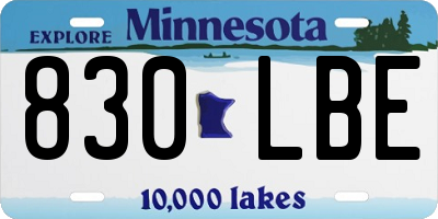 MN license plate 830LBE