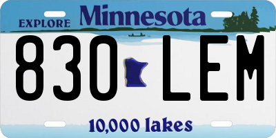 MN license plate 830LEM