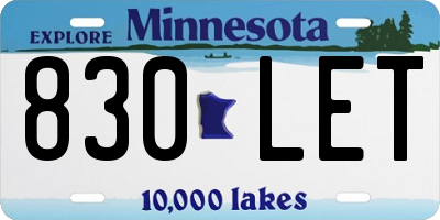MN license plate 830LET
