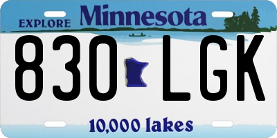 MN license plate 830LGK