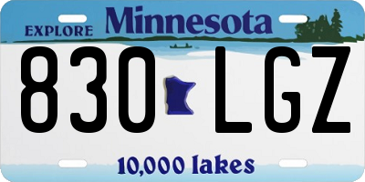 MN license plate 830LGZ