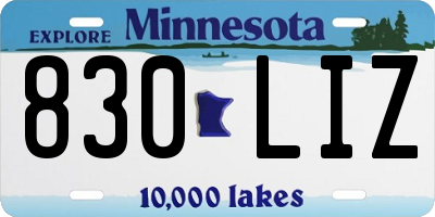 MN license plate 830LIZ
