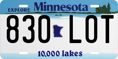 MN license plate 830LOT