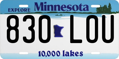 MN license plate 830LOU
