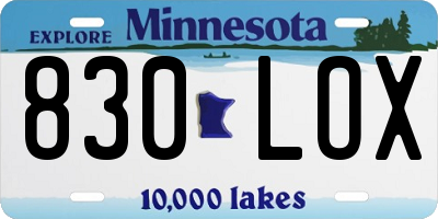 MN license plate 830LOX